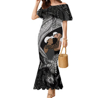 Father's Day Polynesian Pattern Family Matching Mermaid Dress and Hawaiian Shirt Tropical Humpback Whale - Black