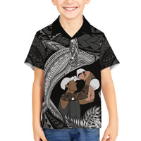 Father's Day Polynesian Pattern Family Matching Short Sleeve Bodycon Dress and Hawaiian Shirt Tropical Humpback Whale - Black