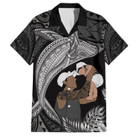 Father's Day Polynesian Pattern Family Matching Tank Maxi Dress and Hawaiian Shirt Tropical Humpback Whale - Black LT7 Dad's Shirt - Short Sleeve Black - Polynesian Pride