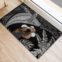 Father's Day Polynesian Pattern Rubber Doormat Tropical Humpback Whale - Black