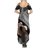 Father's Day Polynesian Pattern Summer Maxi Dress Tropical Humpback Whale - Black LT7 - Polynesian Pride