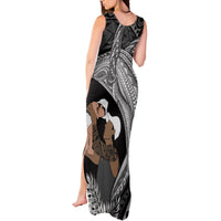 Father's Day Polynesian Pattern Tank Maxi Dress Tropical Humpback Whale - Black