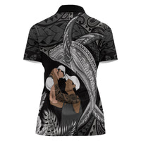 Father's Day Polynesian Pattern Women Polo Shirt Tropical Humpback Whale - Black