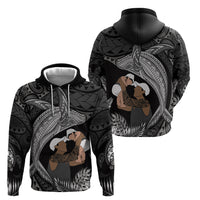 Father's Day Polynesian Pattern Zip Hoodie Tropical Humpback Whale - Black
