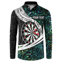 Personalized NZ Darts Button Sweatshirt Paua Shell Maori Koru Whakairo - Polynesian Pride