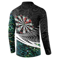 Personalized NZ Darts Button Sweatshirt Paua Shell Maori Koru Whakairo - Polynesian Pride