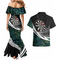 Personalized NZ Darts Couples Matching Mermaid Dress and Hawaiian Shirt Paua Shell Maori Koru Whakairo - Polynesian Pride
