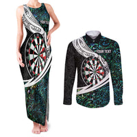 Personalized NZ Darts Couples Matching Tank Maxi Dress and Long Sleeve Button Shirt Paua Shell Maori Koru Whakairo - Polynesian Pride