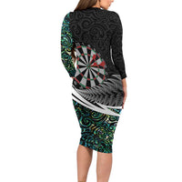 Personalized NZ Darts Family Matching Long Sleeve Bodycon Dress and Hawaiian Shirt Paua Shell Maori Koru Whakairo - Polynesian Pride