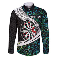 Personalized NZ Darts Family Matching Off The Shoulder Long Sleeve Dress and Hawaiian Shirt Paua Shell Maori Koru Whakairo - Polynesian Pride
