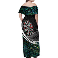 Personalized NZ Darts Family Matching Off Shoulder Maxi Dress and Hawaiian Shirt Paua Shell Maori Koru Whakairo - Polynesian Pride