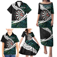 Personalized NZ Darts Family Matching Puletasi and Hawaiian Shirt Paua Shell Maori Koru Whakairo - Polynesian Pride