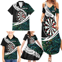 Personalized NZ Darts Family Matching Summer Maxi Dress and Hawaiian Shirt Paua Shell Maori Koru Whakairo - Polynesian Pride