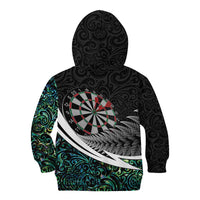 Personalized NZ Darts Kid Hoodie Paua Shell Maori Koru Whakairo - Polynesian Pride