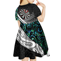 Personalized NZ Darts Kid Short Sleeve Dress Paua Shell Maori Koru Whakairo - Polynesian Pride