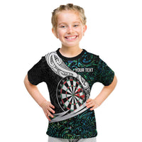 Personalized NZ Darts Kid T Shirt Paua Shell Maori Koru Whakairo - Polynesian Pride