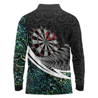 Personalized NZ Darts Long Sleeve Polo Shirt Paua Shell Maori Koru Whakairo - Polynesian Pride