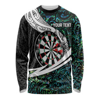 Personalized NZ Darts Long Sleeve Shirt Paua Shell Maori Koru Whakairo - Polynesian Pride