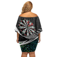 Personalized NZ Darts Off Shoulder Short Dress Paua Shell Maori Koru Whakairo - Polynesian Pride