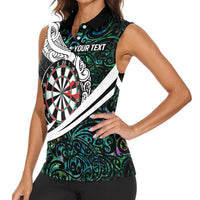 Personalized NZ Darts Women Sleeveless Polo Shirt Paua Shell Maori Koru Whakairo - Polynesian Pride