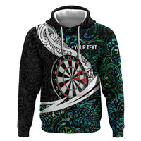 Personalized NZ Darts Zip Hoodie Paua Shell Maori Koru Whakairo - Polynesian Pride