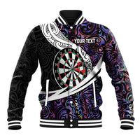 Personalized NZ Darts Baseball Jacket Paua Shell Maori Koru Whakairo - Purple - Polynesian Pride