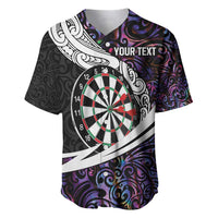 Personalized NZ Darts Baseball Jersey Paua Shell Maori Koru Whakairo - Purple - Polynesian Pride