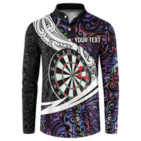 Personalized NZ Darts Button Sweatshirt Paua Shell Maori Koru Whakairo - Purple - Polynesian Pride
