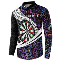 Personalized NZ Darts Button Sweatshirt Paua Shell Maori Koru Whakairo - Purple - Polynesian Pride