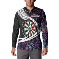 Personalized NZ Darts Button Sweatshirt Paua Shell Maori Koru Whakairo - Purple - Polynesian Pride
