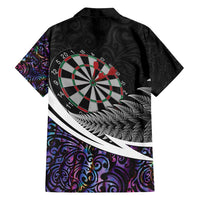 Personalized NZ Darts Family Matching Off Shoulder Maxi Dress and Hawaiian Shirt Paua Shell Maori Koru Whakairo - Purple - Polynesian Pride