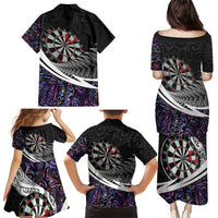 Personalized NZ Darts Family Matching Puletasi and Hawaiian Shirt Paua Shell Maori Koru Whakairo - Purple - Polynesian Pride