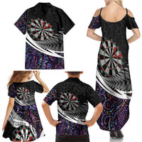 Personalized NZ Darts Family Matching Summer Maxi Dress and Hawaiian Shirt Paua Shell Maori Koru Whakairo - Purple - Polynesian Pride