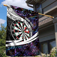 Personalized NZ Darts Garden Flag Paua Shell Maori Koru Whakairo - Purple - Polynesian Pride