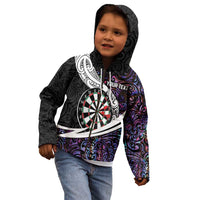 Personalized NZ Darts Kid Hoodie Paua Shell Maori Koru Whakairo - Purple - Polynesian Pride