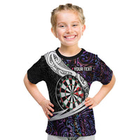 Personalized NZ Darts Kid T Shirt Paua Shell Maori Koru Whakairo - Purple - Polynesian Pride