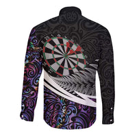 Personalized NZ Darts Long Sleeve Button Shirt Paua Shell Maori Koru Whakairo - Purple - Polynesian Pride