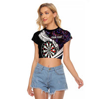 Personalized NZ Darts Raglan Cropped T Shirt Paua Shell Maori Koru Whakairo - Purple - Polynesian Pride