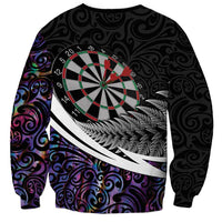 Personalized NZ Darts Sweatshirt Paua Shell Maori Koru Whakairo - Purple - Polynesian Pride