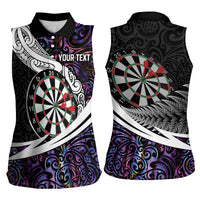 Personalized NZ Darts Women Sleeveless Polo Shirt Paua Shell Maori Koru Whakairo - Purple - Polynesian Pride