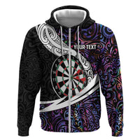Personalized NZ Darts Zip Hoodie Paua Shell Maori Koru Whakairo - Purple - Polynesian Pride