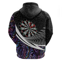 Personalized NZ Darts Zip Hoodie Paua Shell Maori Koru Whakairo - Purple - Polynesian Pride