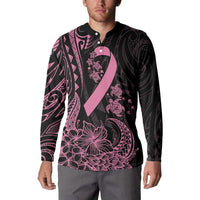 Polynesian Pink Power Button Sweatshirt Breast Cancer Ribbon Turtle and Flowers