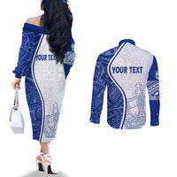 Personalised Queen Victoria School Couples Matching Off The Shoulder Long Sleeve Dress and Long Sleeve Button Shirts QVS Old Boys LT7 - Polynesian Pride