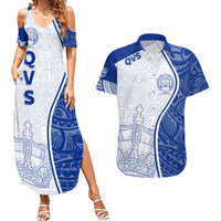 Personalised Queen Victoria School Couples Matching Summer Maxi Dress and Hawaiian Shirt QVS Old Boys LT7 White - Polynesian Pride