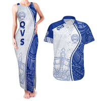 Personalised Queen Victoria School Couples Matching Tank Maxi Dress and Hawaiian Shirt QVS Old Boys LT7 White - Polynesian Pride