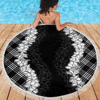 Hawaii Aloha Plumeria Lei Black Palaka Beach Blanket - Polynesian Pride