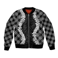 Hawaii Aloha Plumeria Lei Black Palaka Bomber Jacket - Polynesian Pride