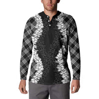 Hawaii Aloha Plumeria Lei Black Palaka Button Sweatshirt - Polynesian Pride