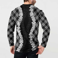 Hawaii Aloha Plumeria Lei Black Palaka Button Sweatshirt - Polynesian Pride